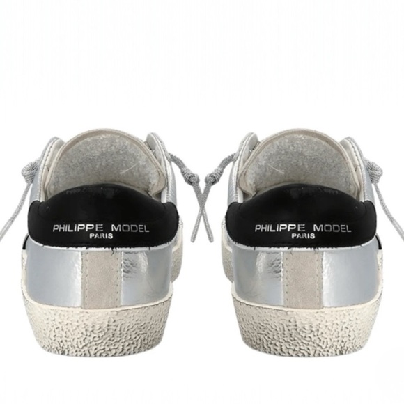Philippe Model Paris Prsx Low Top Metallic Silver Leather Women's Sneaker Size 8 - Picture 6 of 15
